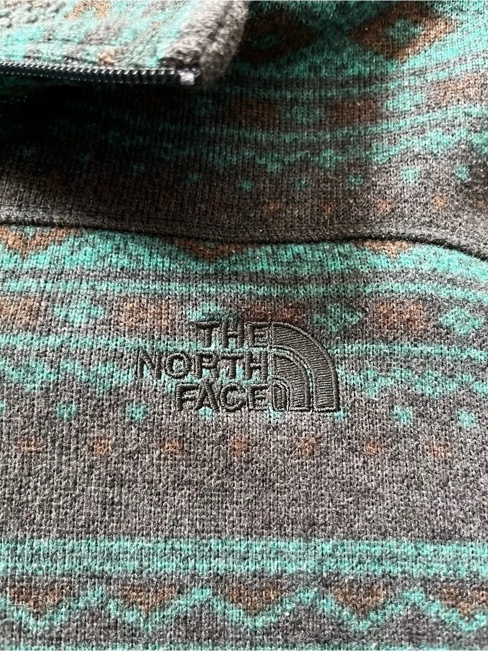 The North Face Zip-Up Sweater in Teal and Charcoal Pattern - Men’s Size XL